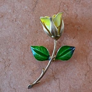 Vintage enamel yellow rose pin